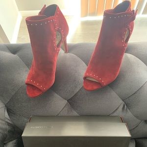 Vince Camuto, size 9, peep toe heels, red, suede like. New with box.